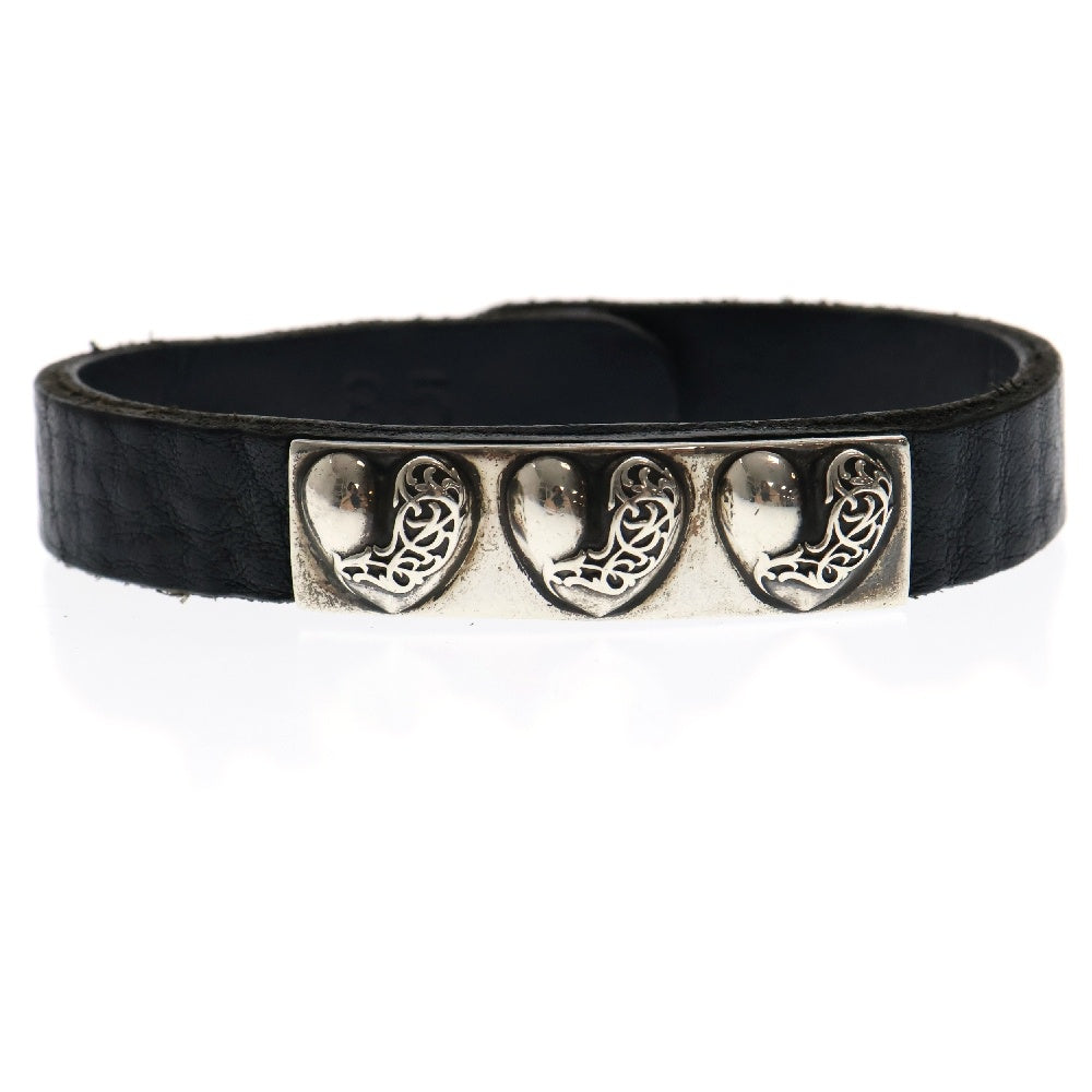 CHROME HEARTS(クロムハーツ) BRCLTCUFFPLATEハートプレートレザーブレスレット ブラック