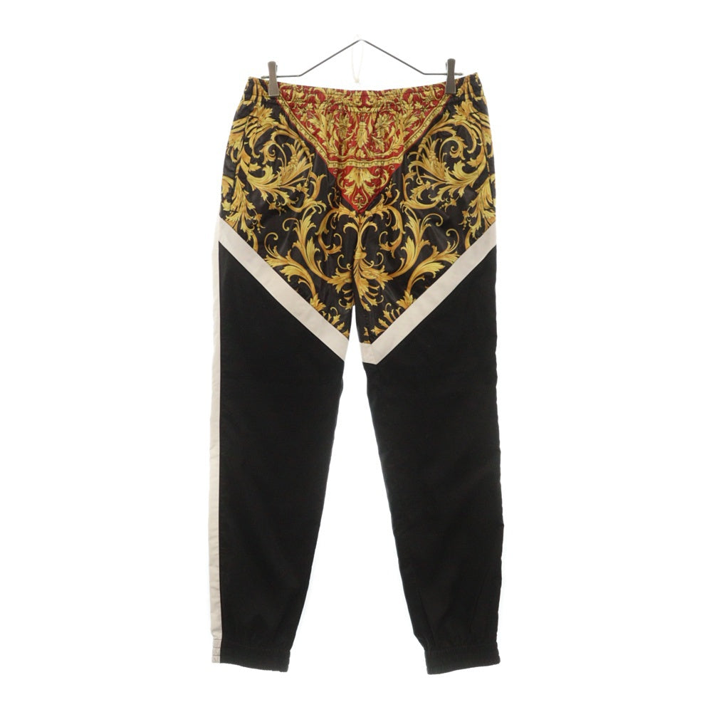 VERSACE(ヴェルサーチ) パネルバロックプリントトラックパンツ 総柄ナイロンパンツ ブラック/ゴールド A84825