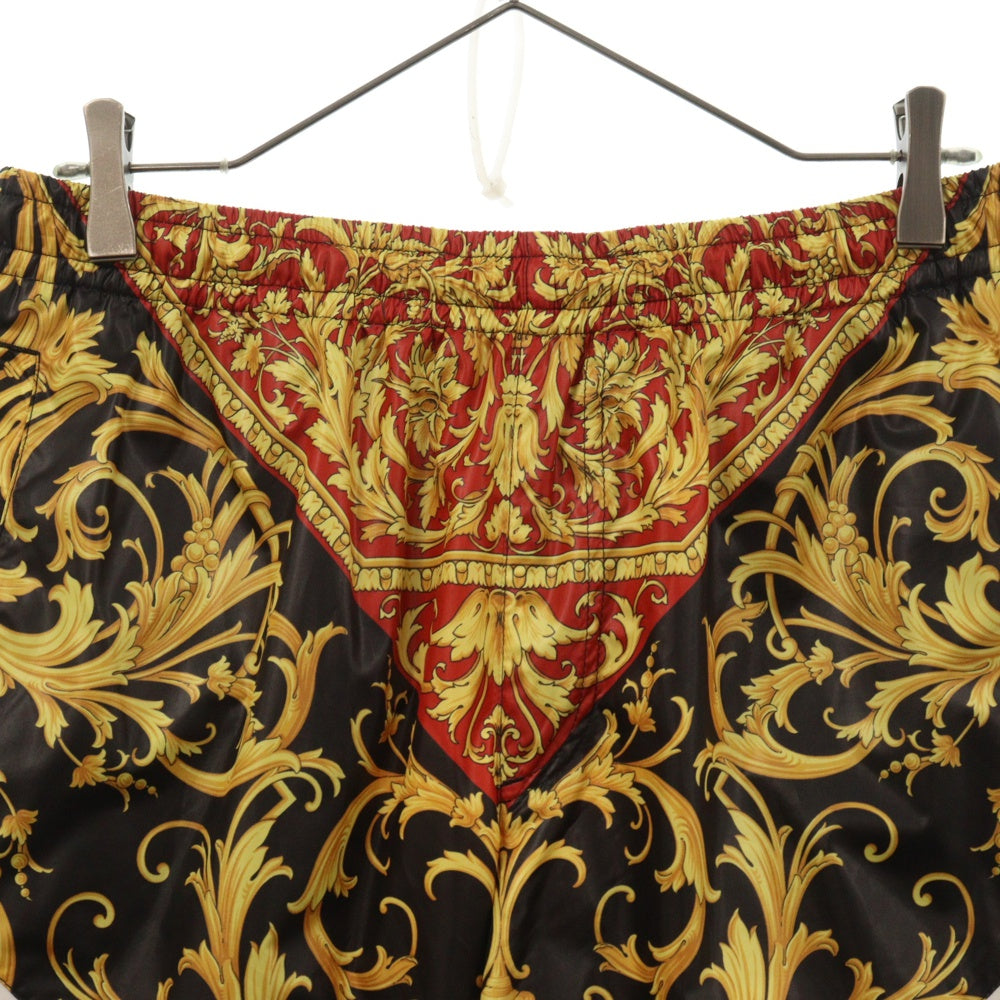 VERSACE(ヴェルサーチ) パネルバロックプリントトラックパンツ 総柄ナイロンパンツ ブラック/ゴールド A84825