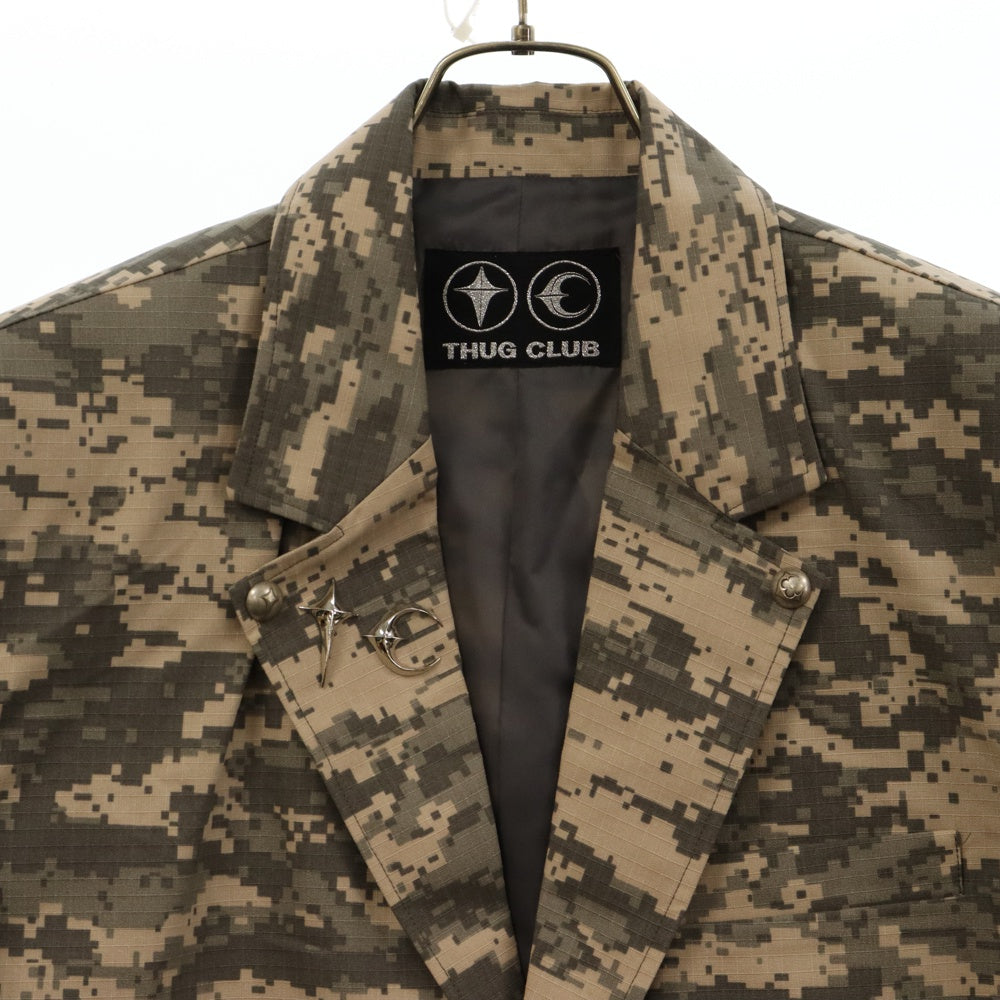 THUG CLUB(サグクラブ) 24AW TC ARMY BLAZER TC24JK2902 アーミーブレザー カモフラ総柄テーラードジャケット カーキ