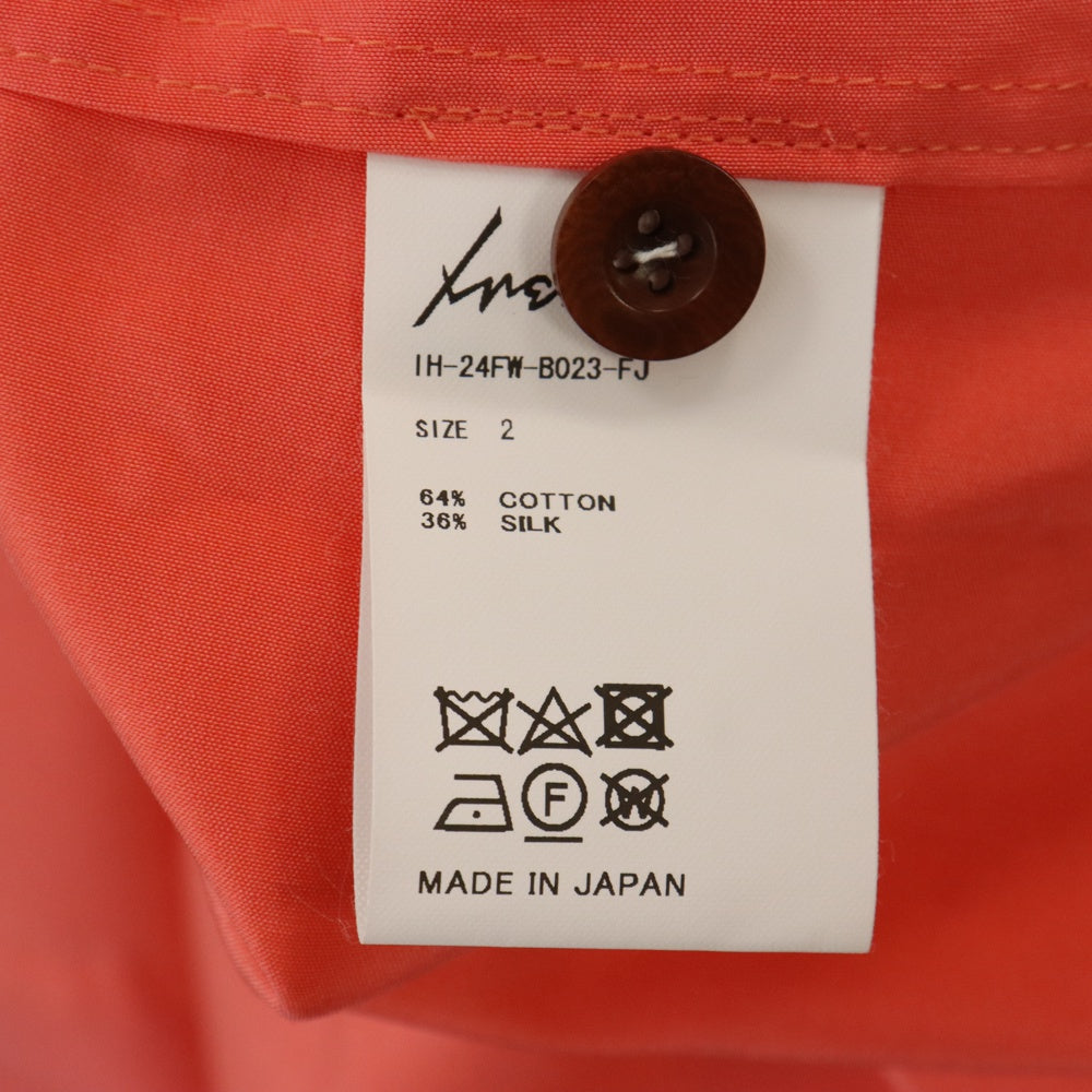 IRENISA(イレニサ) 24AW MIDDLE LENGTH SHIRT ミドルレングス 長袖コットンシルクシャツ IH-24FW-B023-FJ コーラルピンク