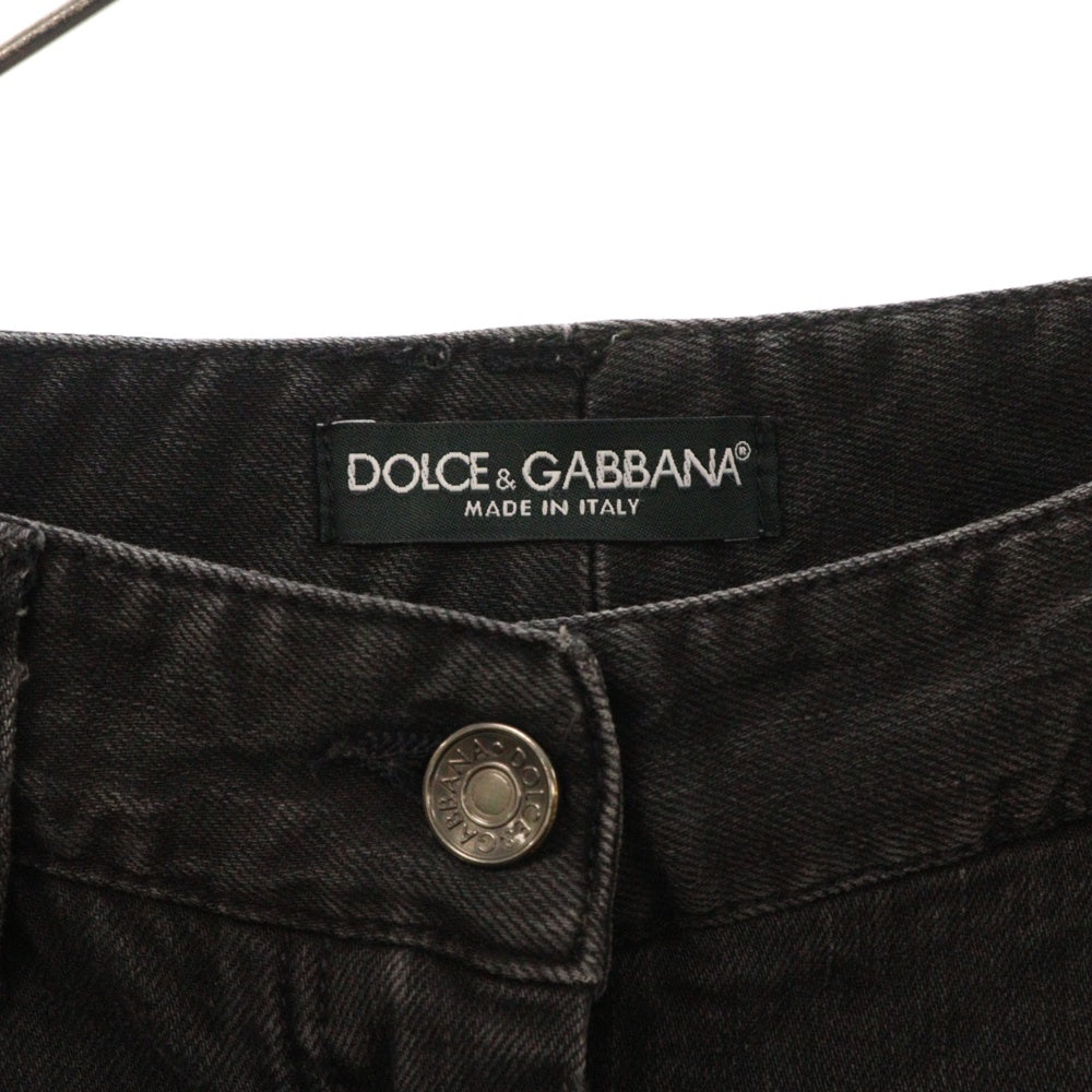 DOLCE & GABBANA(ドルチェアンドガッバーナ) バックロゴプレート ダメージ加工デニムパンツ レディース ブラック