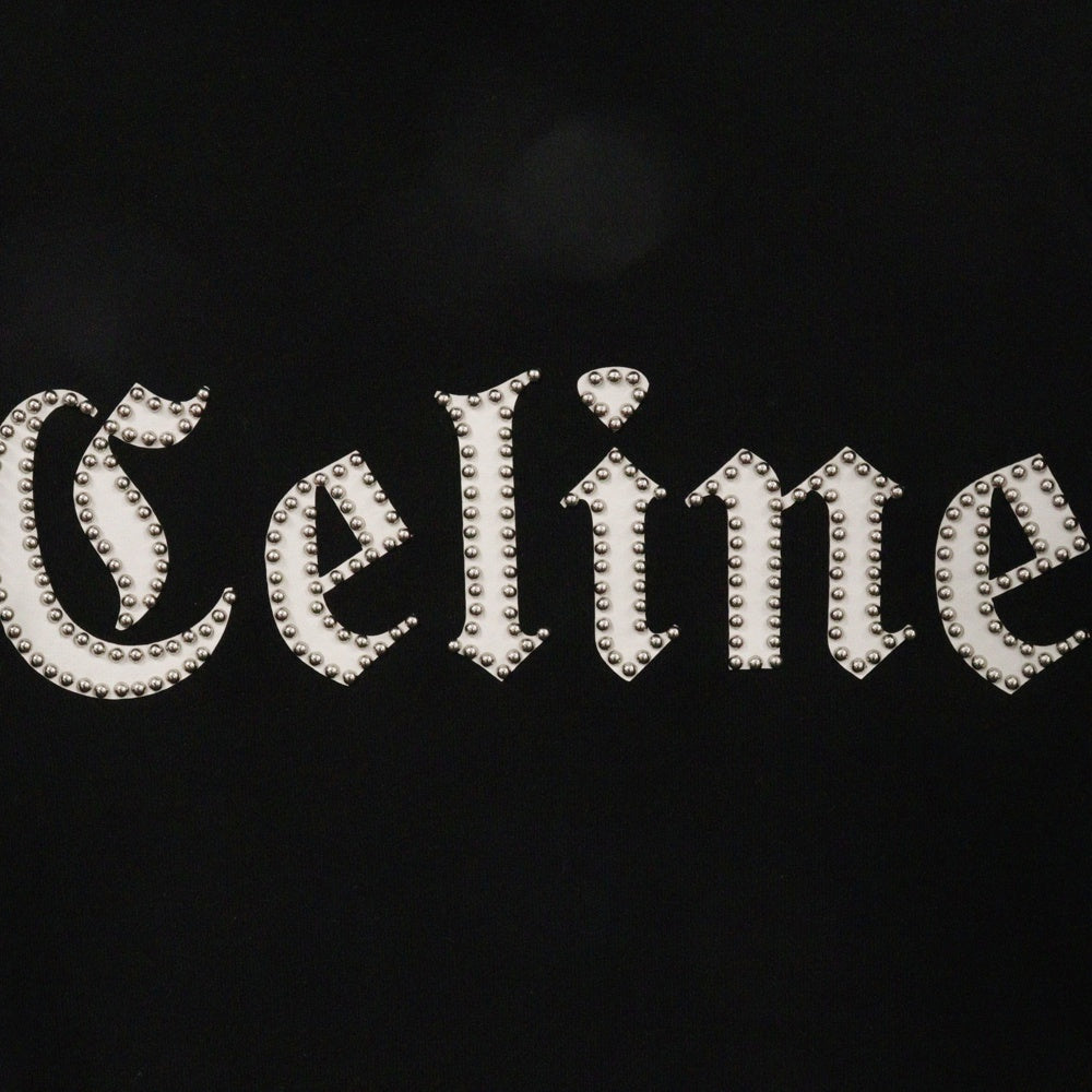 CELINE(セリーヌ) 22SS スタッズ装飾 フロントデザイン プルオーバーパーカー スウェット ブラック 2Y700670Q