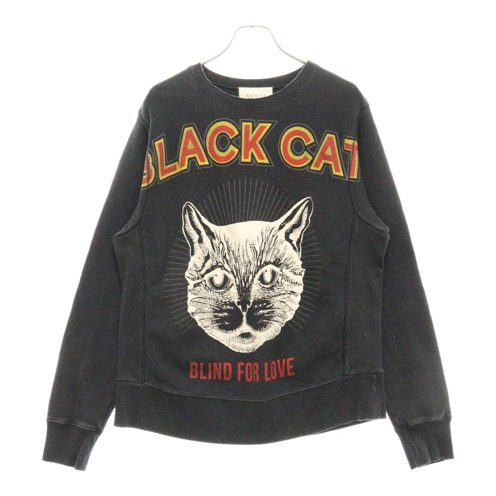 GUCCI(グッチ) Black Cat Sweatshirt ロゴプリント クルーネックスウェットトレーナー ブラック 475373 X3I36