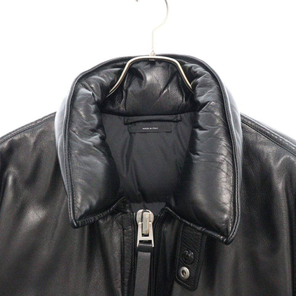 TOM FORD(トムフォード) LEATHER DOWN BOMBER JACKET レザーダウンボンバージャケット ラムレザー ブラック