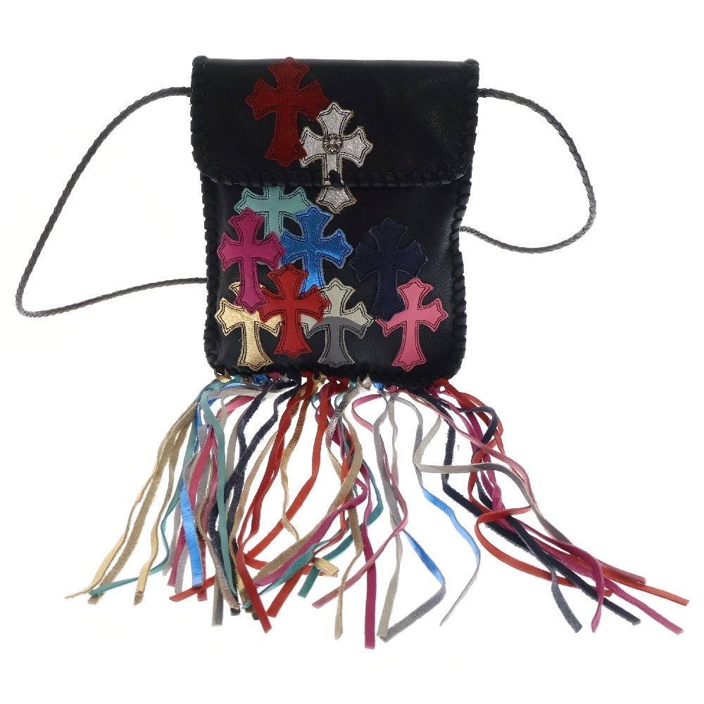 CHROME HEARTS(クロムハーツ) BAG-FLAT HIPPIE FRINGE ヒッピー マルチカラーレザーパッチフリンジ装飾レザーショルダーバッグ ブラック マルチ
