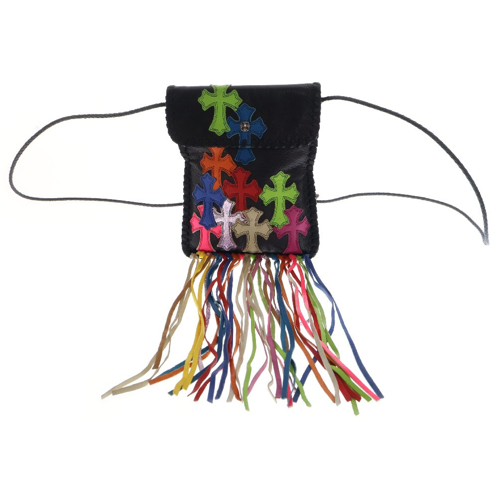 CHROME HEARTS(クロムハーツ) BAG-FLAT HIPPIE FRINGE ヒッピー マルチカラーレザーパッチフリンジ装飾レザーショルダーバッグ ブラック マルチ