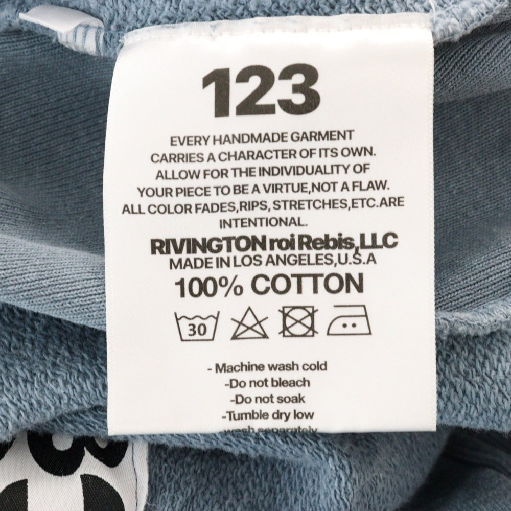 RRR123 RIVINGTON roi Rebis(リヴィントンロイレビス) プリントデザイン オーバーサイズ クルーネックトレーナー スウェット ブルー