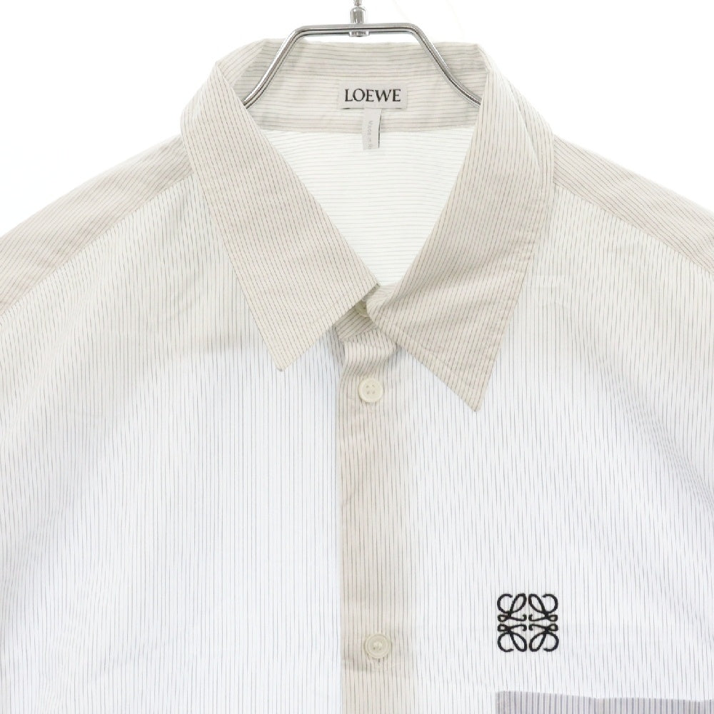 LOEWE(ロエベ) Anagram Logo Asymmetric Shirt アナグラム ロゴ刺繍アシンメトリー 長袖ストライプシャツ ホワイト H526Y05W10