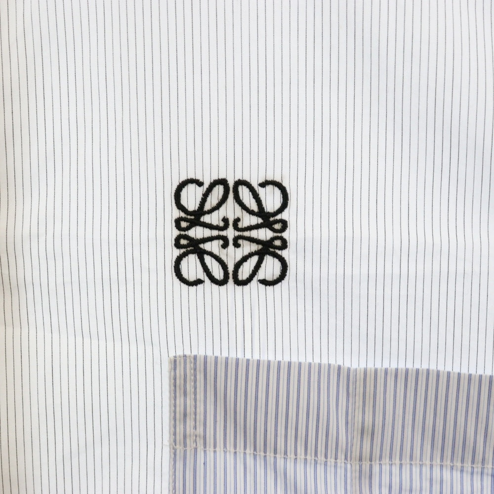 LOEWE(ロエベ) Anagram Logo Asymmetric Shirt アナグラム ロゴ刺繍アシンメトリー 長袖ストライプシャツ ホワイト H526Y05W10