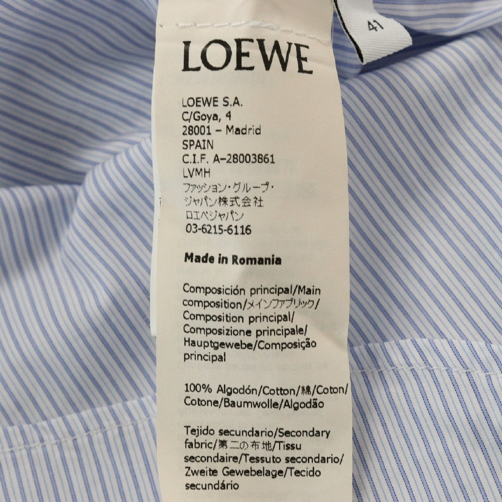 LOEWE(ロエベ) Anagram Logo Asymmetric Shirt アナグラム ロゴ刺繍アシンメトリー 長袖ストライプシャツ ホワイト H526Y05W10