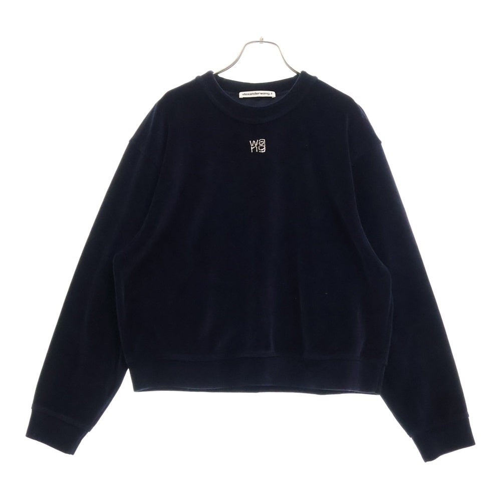 ALEXANDER WANG(アレキサンダーワン) Logo Crewneck Swaetshirt ラインストーン装飾 ベロアクルーネックスウェットトレーナー ネイビー レディース