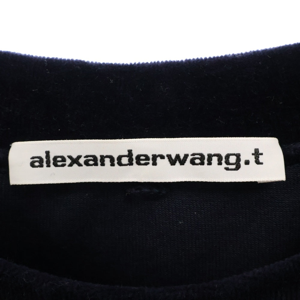 ALEXANDER WANG(アレキサンダーワン) Logo Crewneck Swaetshirt ラインストーン装飾 ベロアクルーネックスウェットトレーナー ネイビー レディース