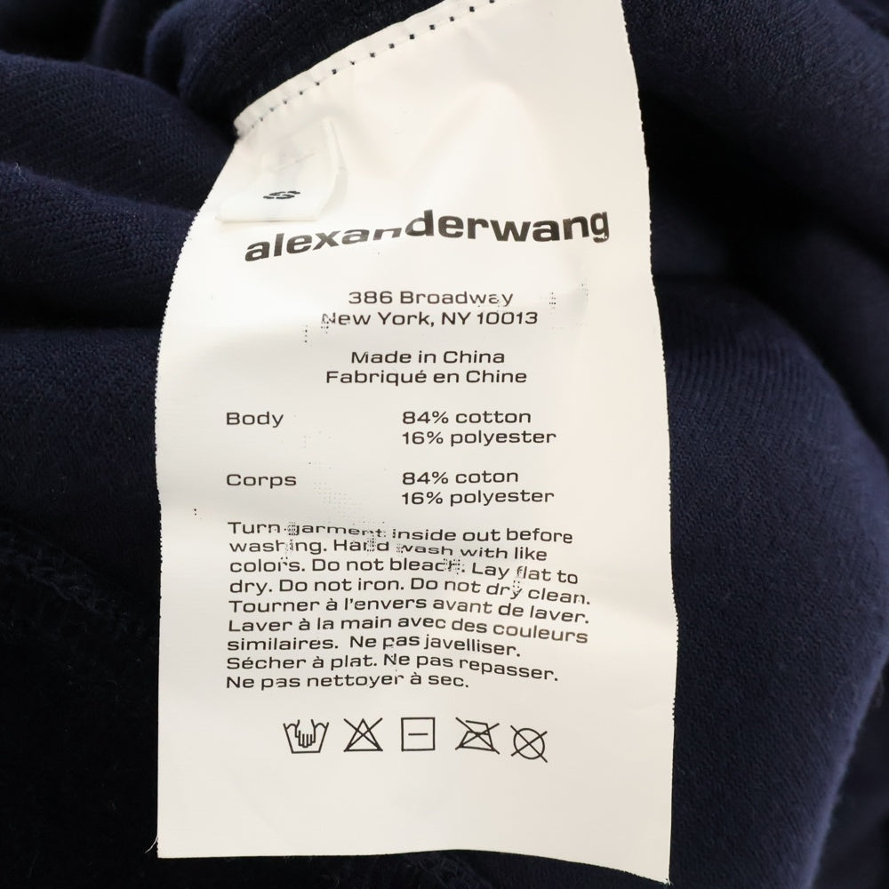 ALEXANDER WANG(アレキサンダーワン) Logo Crewneck Swaetshirt ラインストーン装飾 ベロアクルーネックスウェットトレーナー ネイビー レディース
