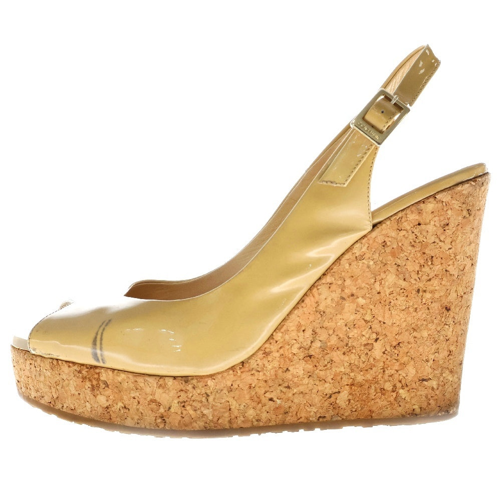 JIMMY CHOO(ジミーチュウ) パテントレザー メタルトゥ ウェッジソールサンダル ブラウン レディース