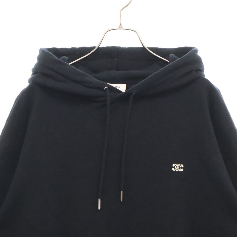 CELINE(セリーヌ) TRIOMPHE LOOSE HOODIE トリオンフ ロゴ刺繍 カシミヤ混 プルオーバースウェットパーカー フーディー ブラック 2Y35D450I.38AW