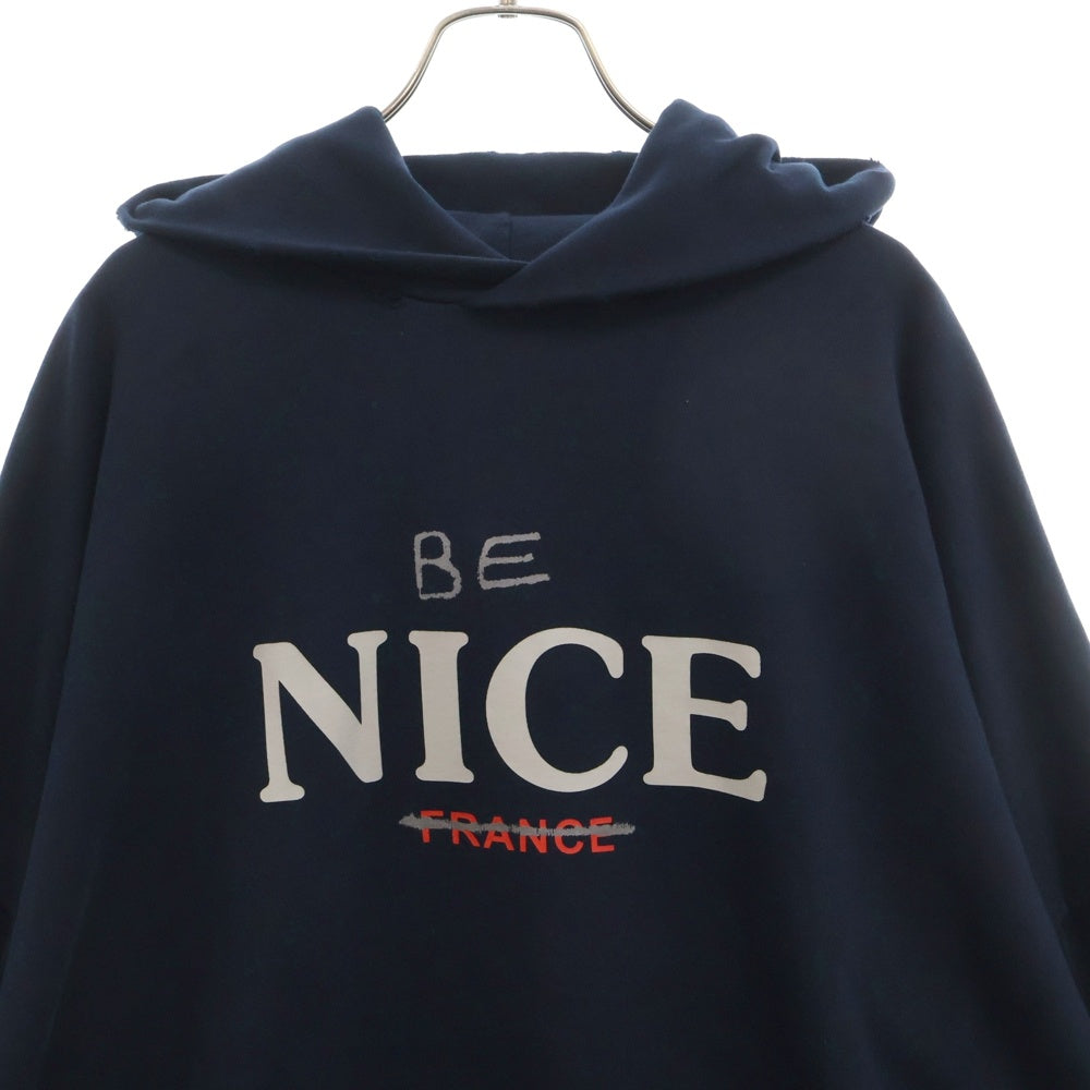 BALENCIAGA(バレンシアガ) Round Hoodie BE NICE ダメージ加工 プルオーバースウェットパーカー フーディー ネイビー 761458 TPVE5