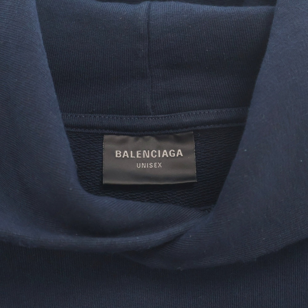 BALENCIAGA(バレンシアガ) Round Hoodie BE NICE ダメージ加工 プルオーバースウェットパーカー フーディー ネイビー 761458 TPVE5