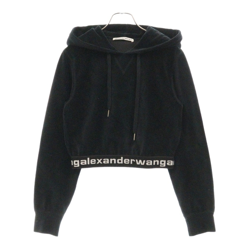ALEXANDER WANG(アレキサンダーワン) Cropped Hoodie ベロアコーデュロイ プルオーバーパーカー フーディー ブラック レディース