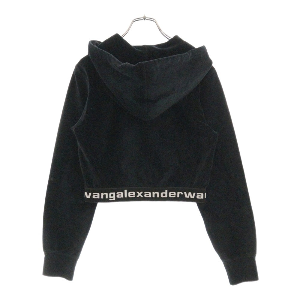 ALEXANDER WANG(アレキサンダーワン) Cropped Hoodie ベロアコーデュロイ プルオーバーパーカー フーディー ブラック レディース