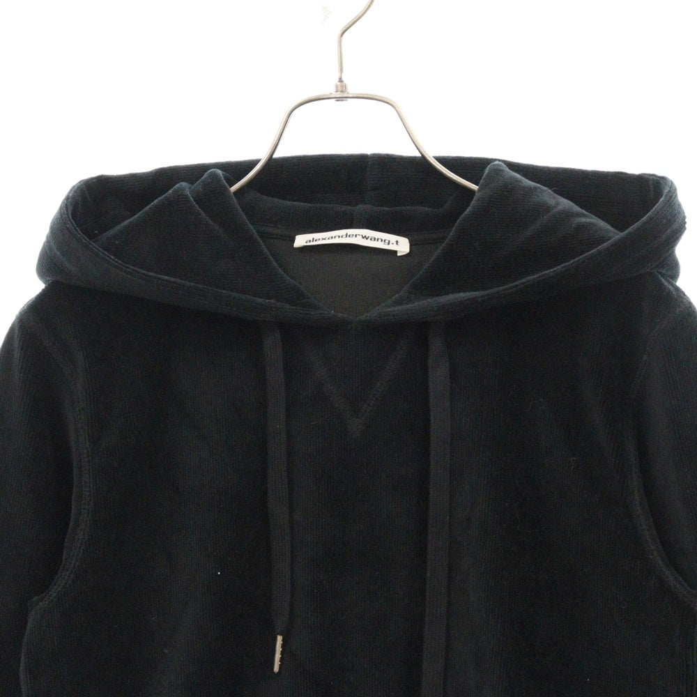 ALEXANDER WANG(アレキサンダーワン) Cropped Hoodie ベロアコーデュロイ プルオーバーパーカー フーディー ブラック レディース