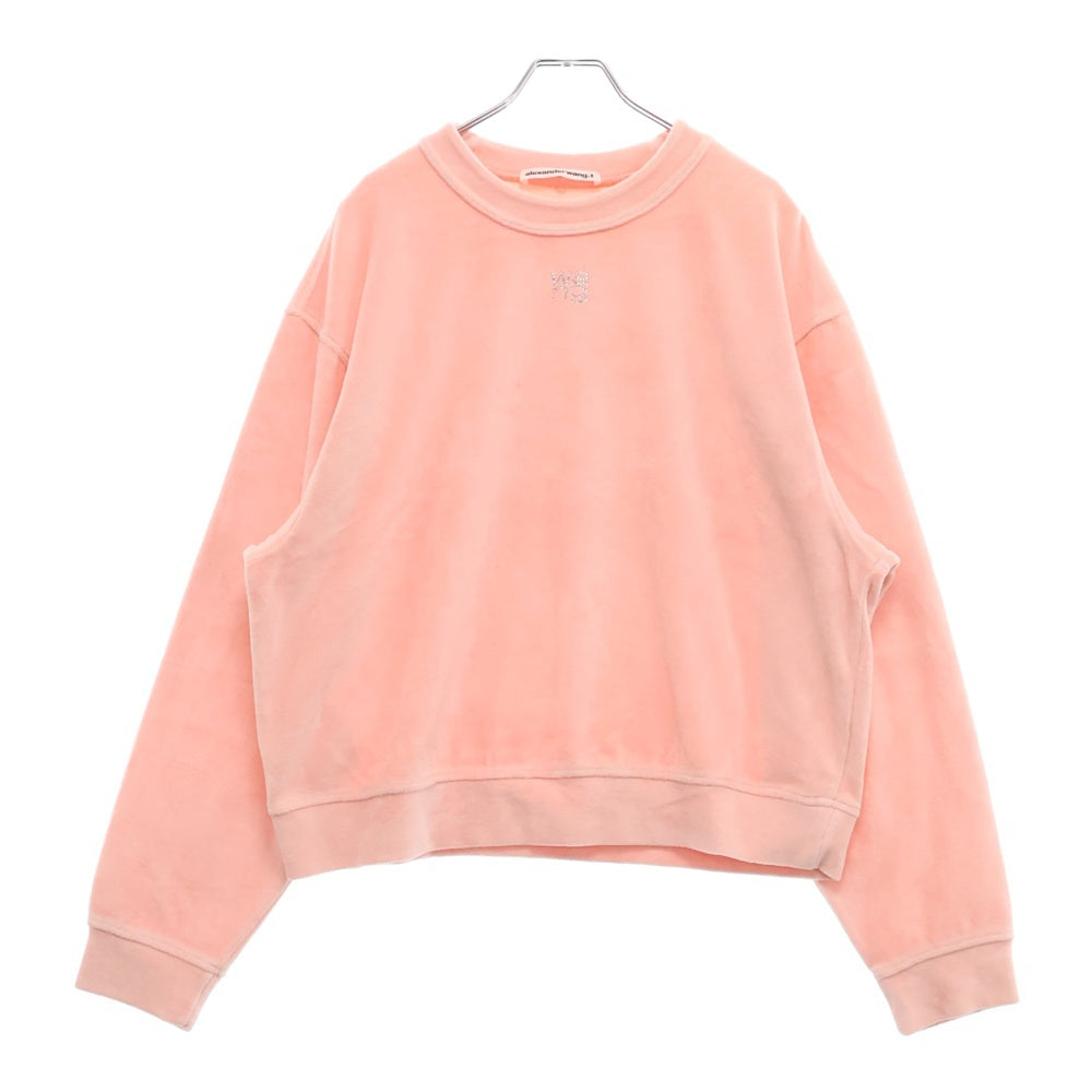 ALEXANDER WANG(アレキサンダーワン) Logo Crewneck Swaetshirt ラインストーン装飾 ベロアクルーネックスウェットトレーナー ピンク レディース