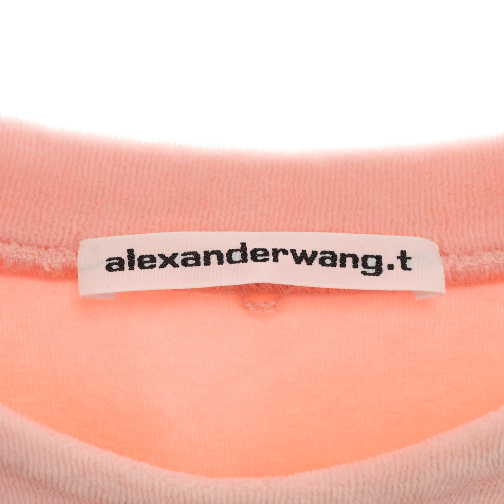 ALEXANDER WANG(アレキサンダーワン) Logo Crewneck Swaetshirt ラインストーン装飾 ベロアクルーネックスウェットトレーナー ピンク レディース