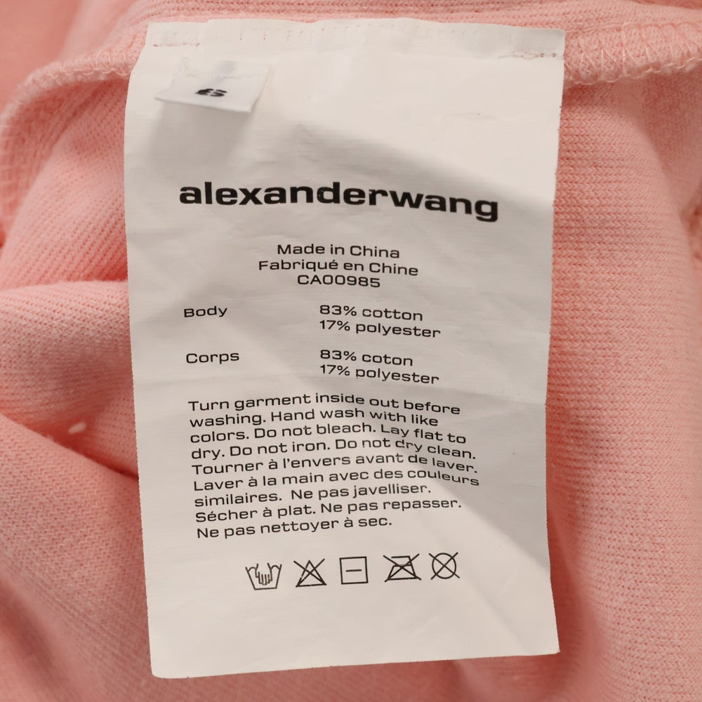 ALEXANDER WANG(アレキサンダーワン) Logo Crewneck Swaetshirt ラインストーン装飾 ベロアクルーネックスウェットトレーナー ピンク レディース