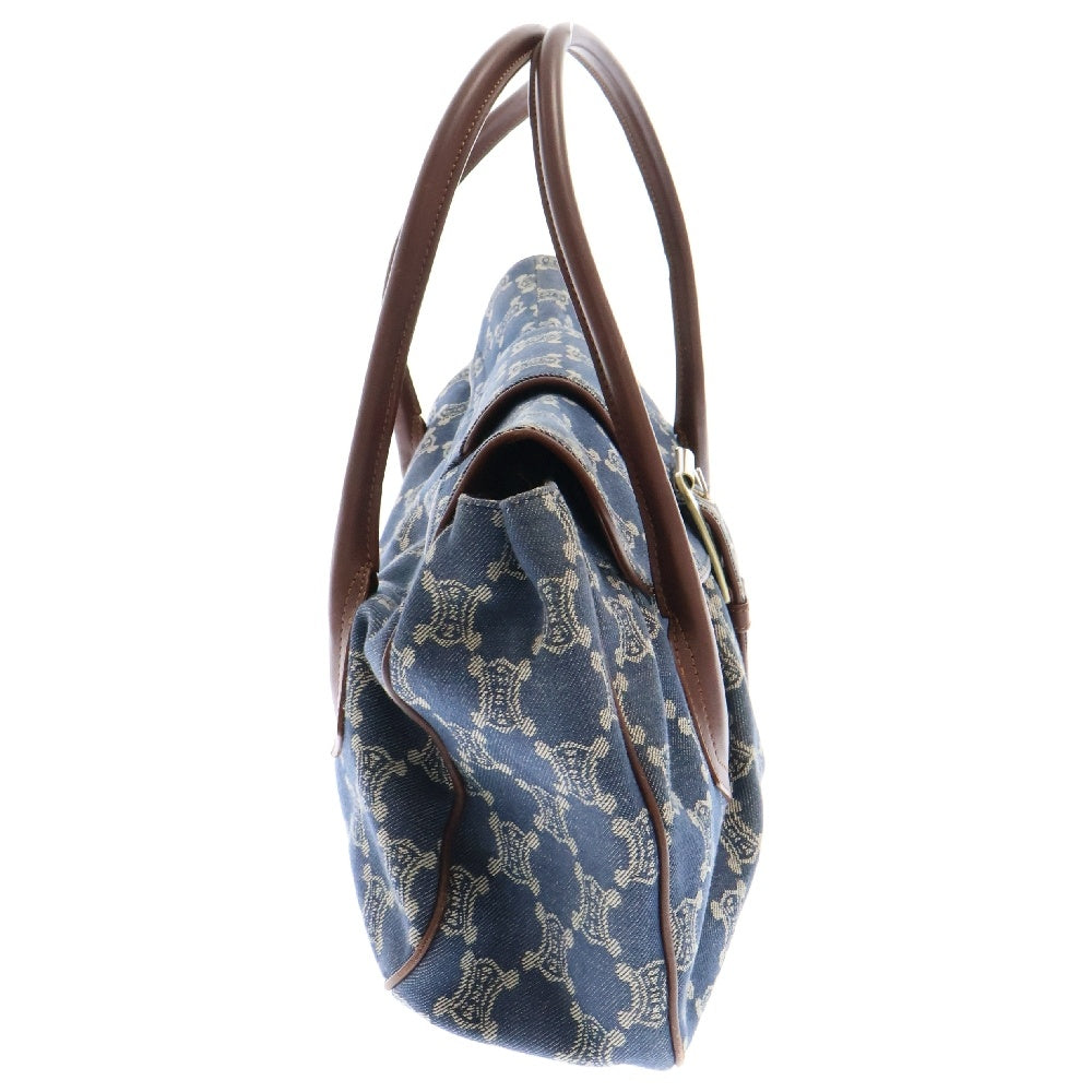 CELINE(セリーヌ) レザーハンドル パリマカダム デニムハンドバッグ ブルー
