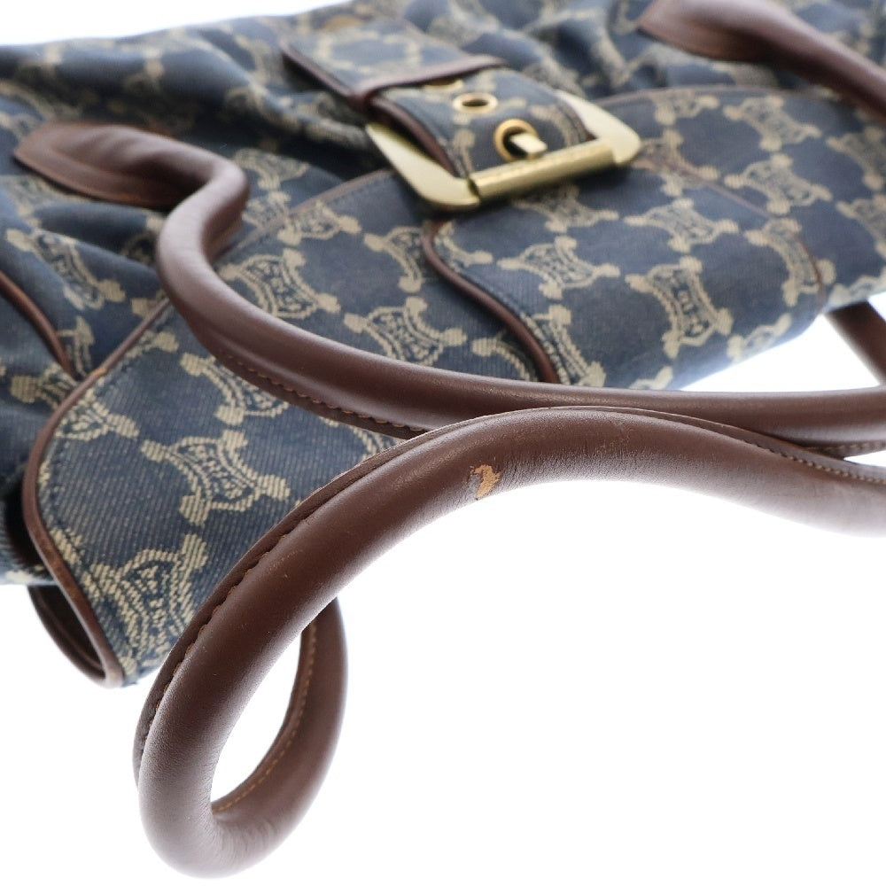 CELINE(セリーヌ) レザーハンドル パリマカダム デニムハンドバッグ ブルー