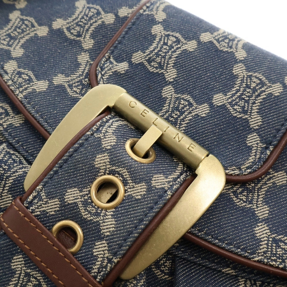 CELINE(セリーヌ) レザーハンドル パリマカダム デニムハンドバッグ ブルー