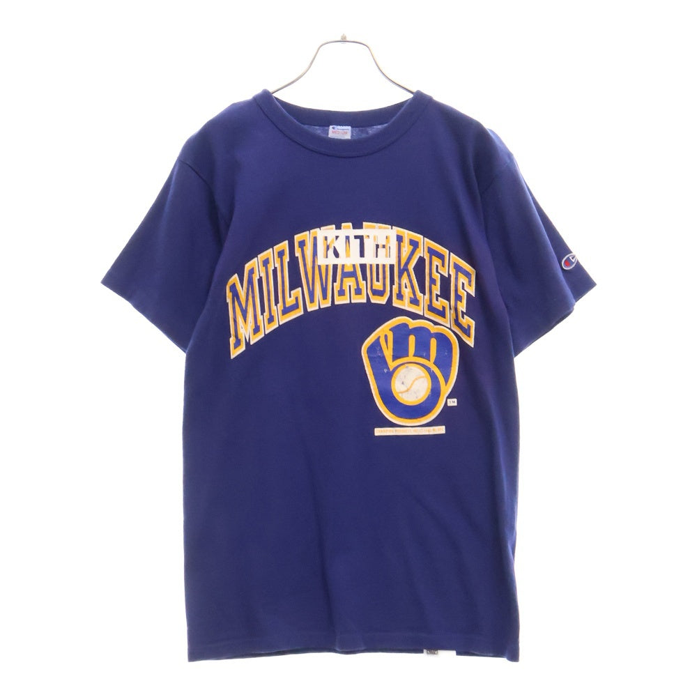 KITH(キス) Champion Vintage T-Shirt チャンピオン カレッジプリント半袖Tシャツ ネイビー