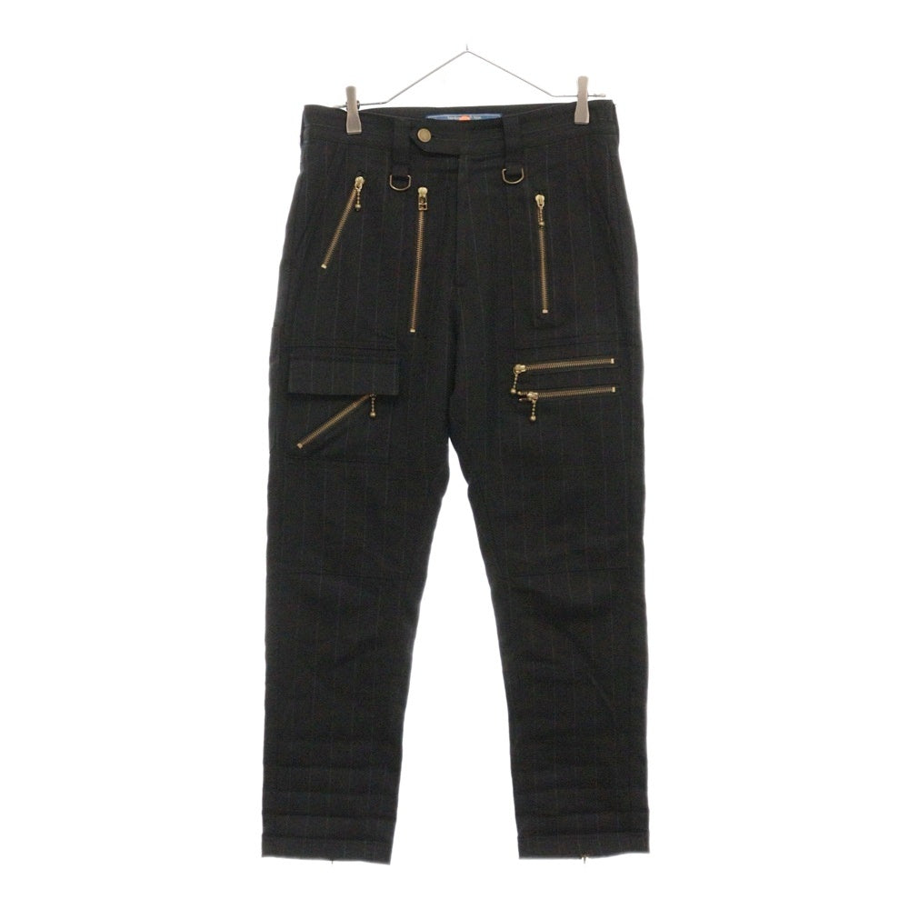 BLACK MEANS(ブラックミーンズ) Wool Zip Pants ジッパー ウールボンテージパンツ ストライプパンツ ブラック 945-74TP131-1