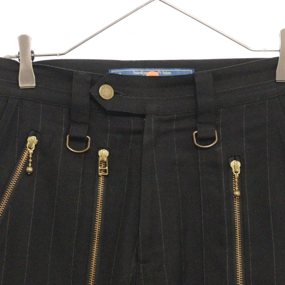 BLACK MEANS(ブラックミーンズ) Wool Zip Pants ジッパー ウールボンテージパンツ ストライプパンツ ブラック 945-74TP131-1