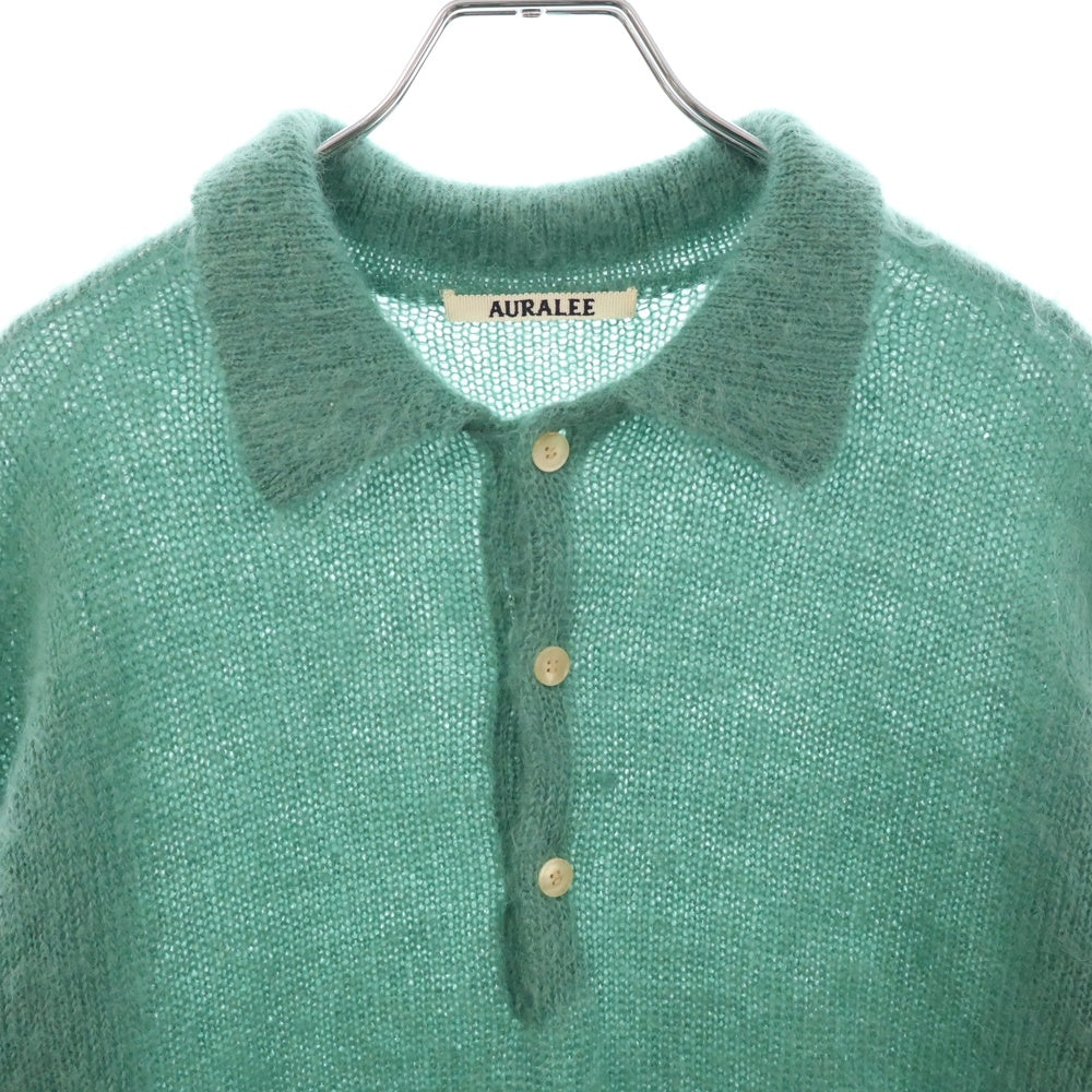 AURALEE(オーラリー) 23AW BRUSHED SUPER KID MOHAIR KNIT POLO GREEN モヘヤ ニット ポロ グリーン A23AP03KM