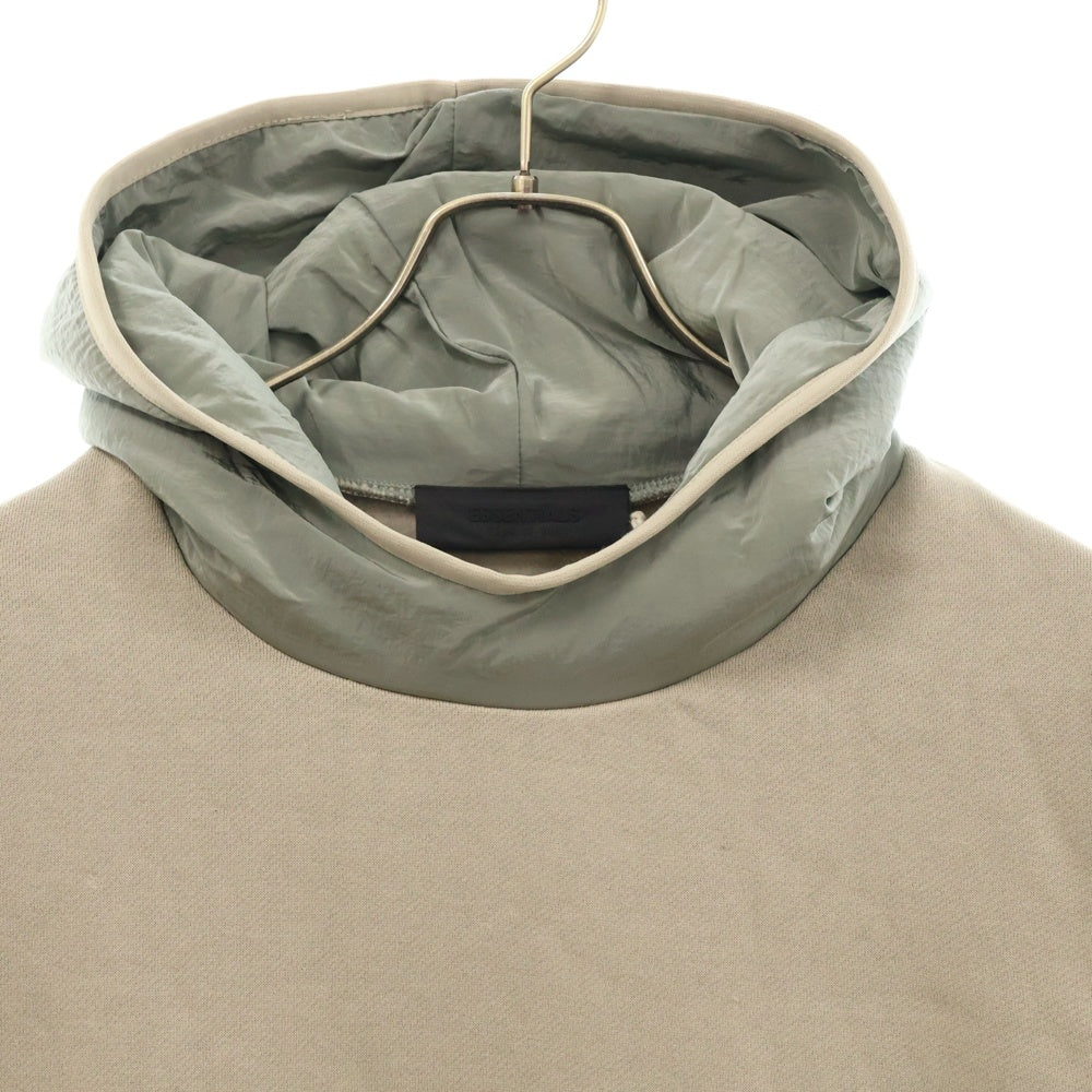 FEAR OF GOD ESSENTIALS(フィアオブゴッド エッセンシャルズ) HOODIE フロントラバーロゴ ナイロン切替 プルオーバースウェットパーカー フーディー ベージュ