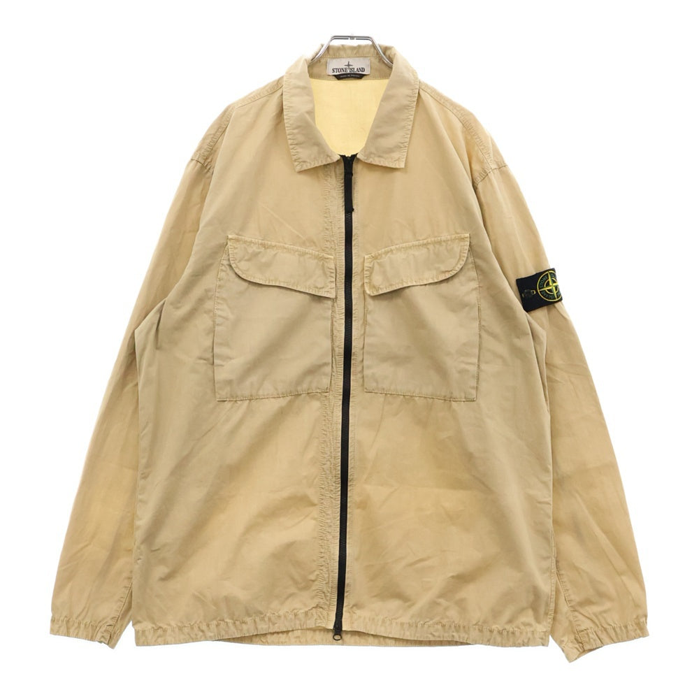 STONE ISLAND(ストーンアイランド) Brushed Cotton Canvas Zip Overshirt ロゴワッペン ジップアップ長袖シャツ ベージュ 7715101WN