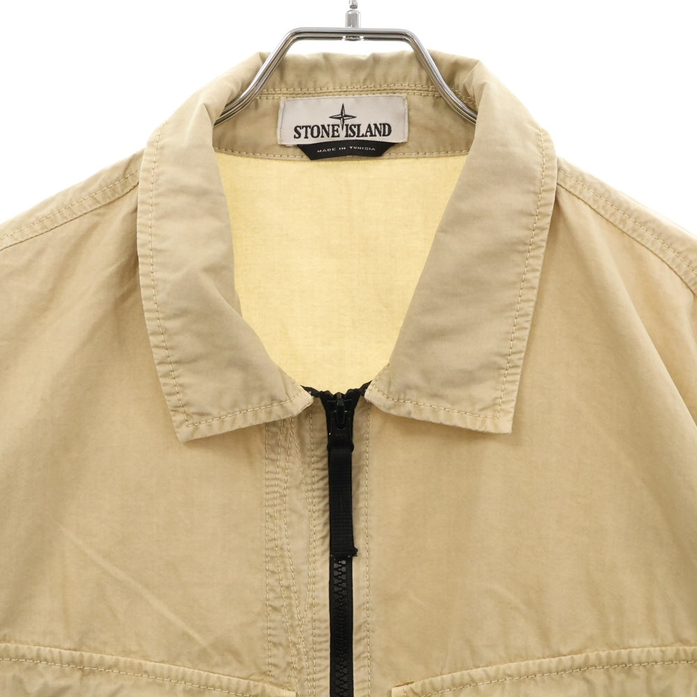 STONE ISLAND(ストーンアイランド) Brushed Cotton Canvas Zip Overshirt ロゴワッペン ジップアップ長袖シャツ ベージュ 7715101WN