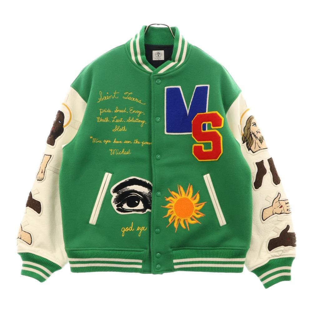 SAINT MICHAEL(セントマイケル) 21SS ×DENIM TEARS STUDIUM JACKET デニムティアーズ ウールスタジアムジャケット スタジャン グリーン SM-S21-0001-041