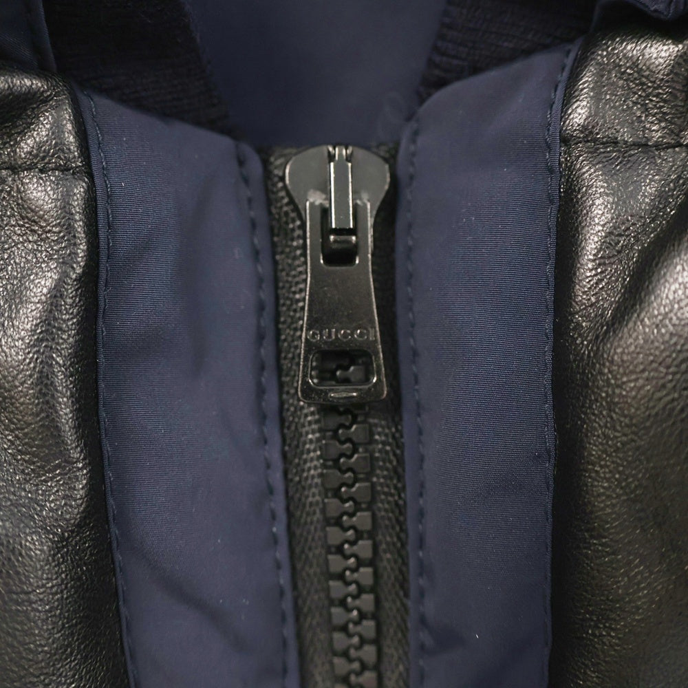 GUCCI(グッチ) レザー切り替え パファージャケット アウター ネイビー 318192