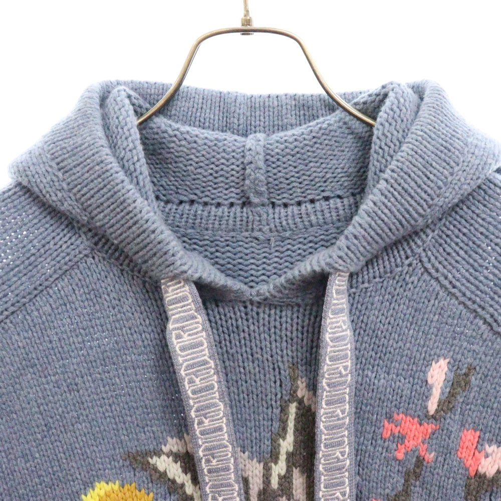 DIOR(ディオール) 20AW ×Shawn Stussy Long Hooded Sweatshirt ショーン ステューシー ウールニット プルオーバーニットパーカー ブルー 033M627AT168