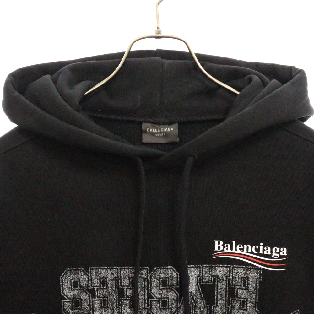 BALENCIAGA(バレンシアガ) Overlayer Political Campaign Hoodie キャンペーンロゴ プルオーバースウェットパーカー フーディー ブラック 600583 TSVY8