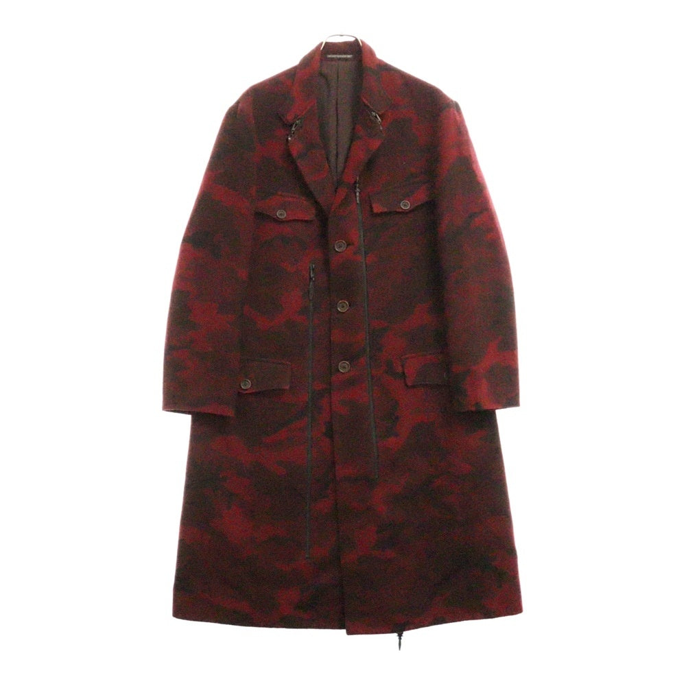 Yohji Yamamoto POUR HOMME(ヨウジヤマモト プールオム) 14AW 迷彩 ジップアップミリタリー ウール ロング コート ジャケット レッド HF-J09-106