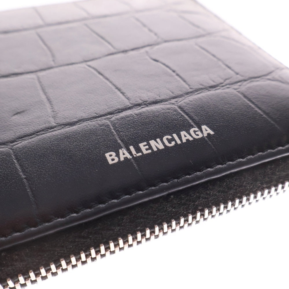 BALENCIAGA(バレンシアガ) クロコ型押し コンパクトウォレット 財布 ブラック 580838