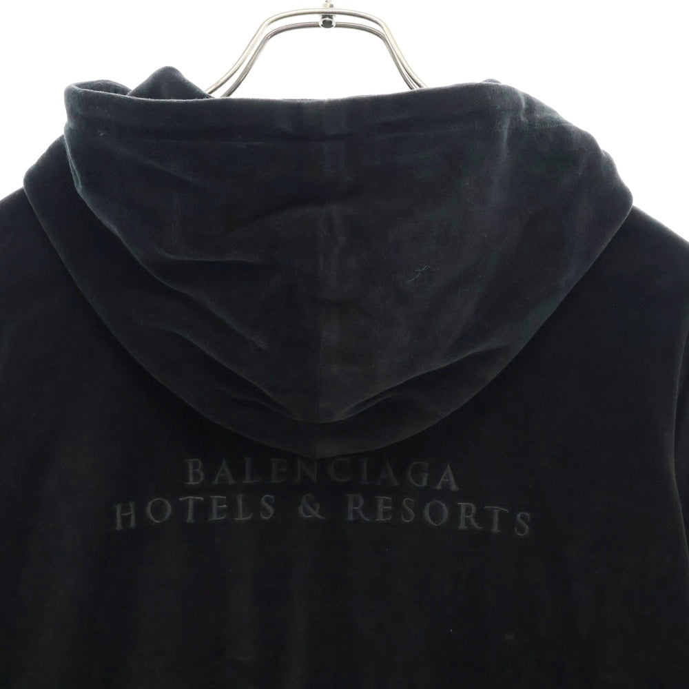 BALENCIAGA(バレンシアガ) Shrunk Zip Up Hoodie ロゴ刺繍 ジップアップベロアパーカー フーディー レディース ブラック 657854 TKQ12