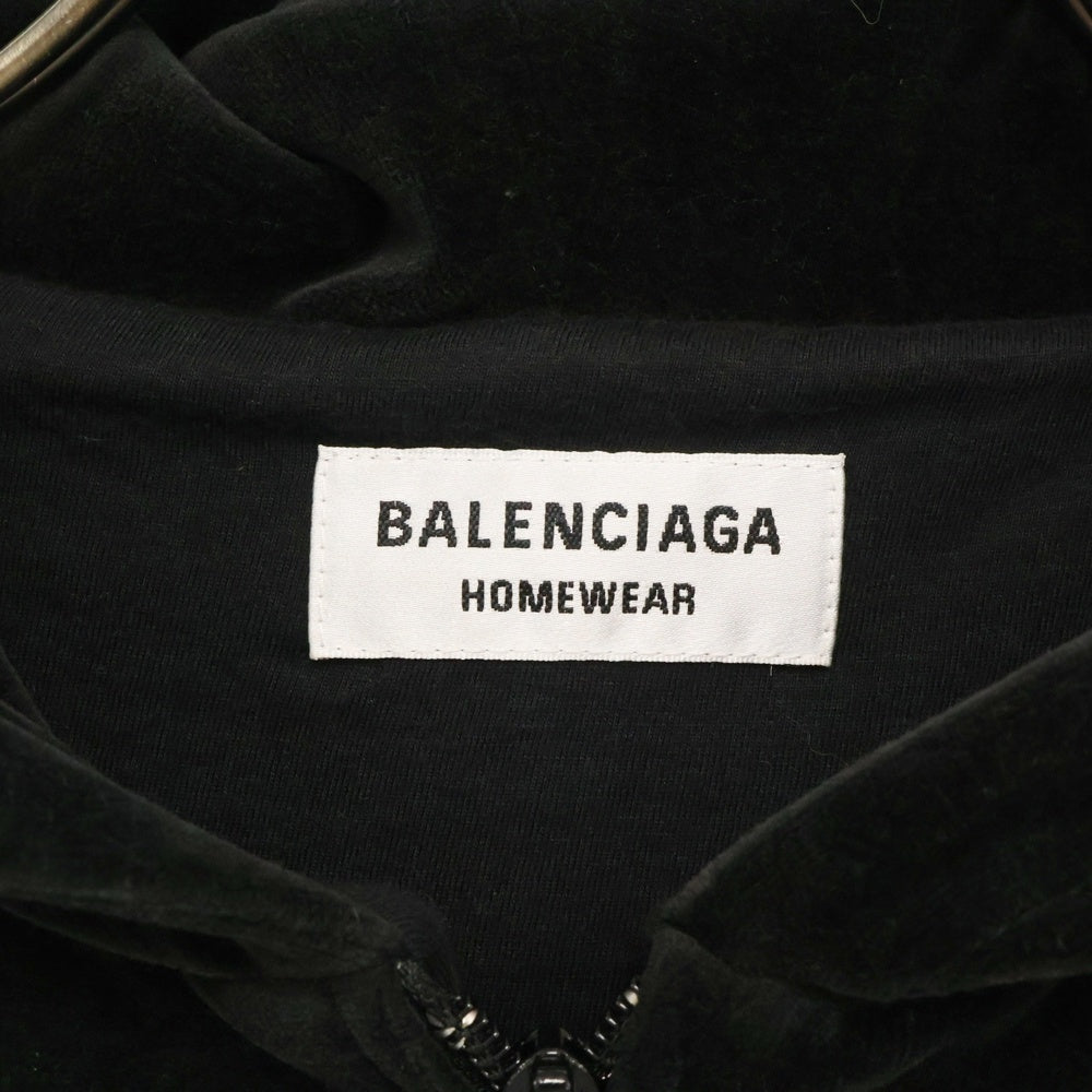BALENCIAGA(バレンシアガ) Shrunk Zip Up Hoodie ロゴ刺繍 ジップアップベロアパーカー フーディー レディース ブラック 657854 TKQ12