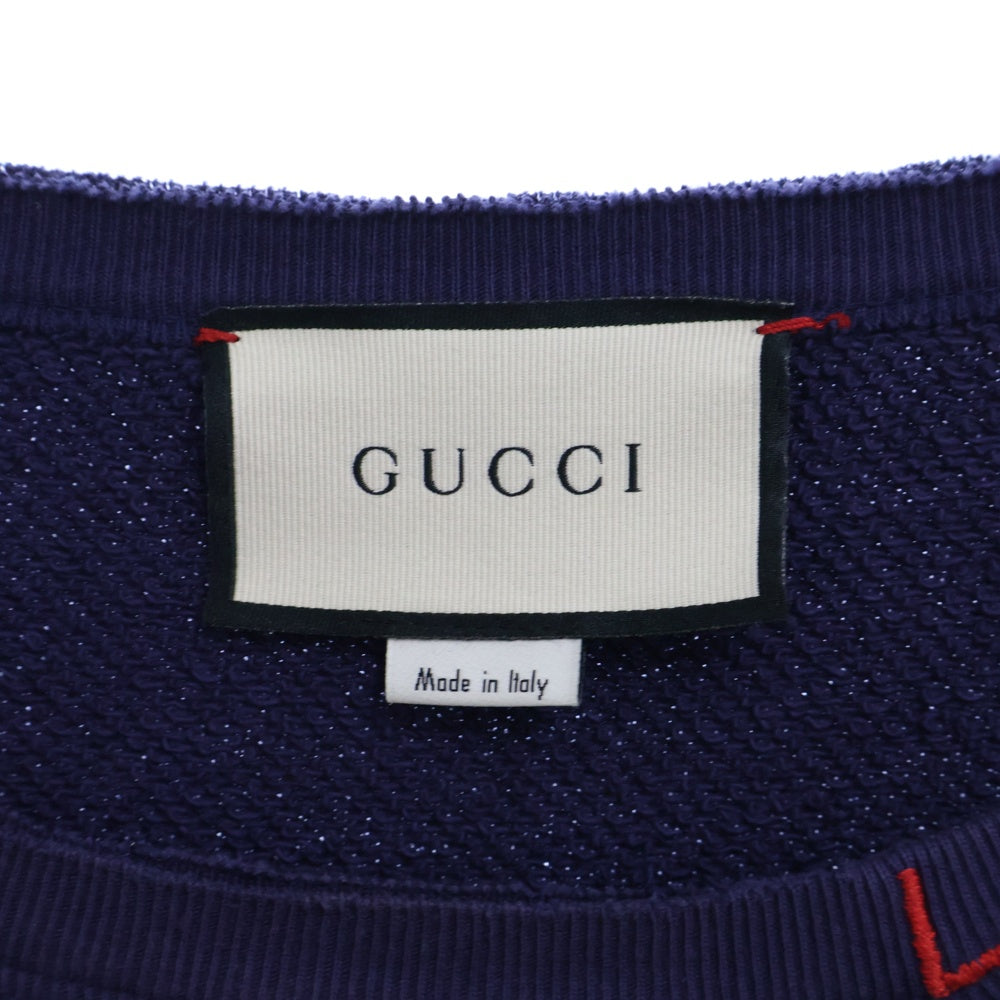 GUCCI(グッチ) Cat Pattern Embroidered 刺繍 クルーネックスウェットトレーナー ネイビー 475373 X9B11