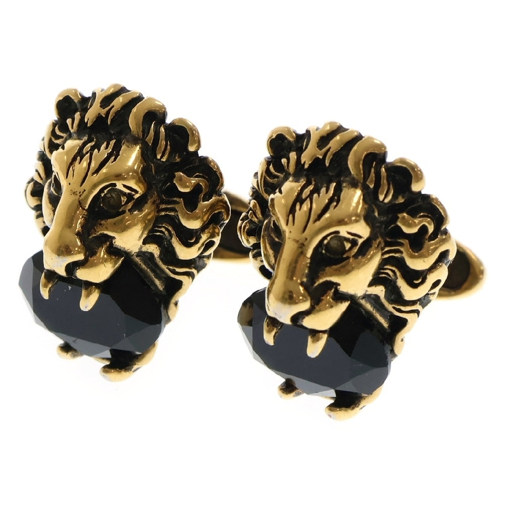GUCCI(グッチ) ライオンヘッド ブラッククリスタル カフス カフスリンクス ブラック/ゴールド