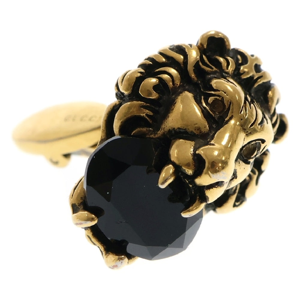 GUCCI(グッチ) ライオンヘッド ブラッククリスタル カフス カフスリンクス ブラック/ゴールド
