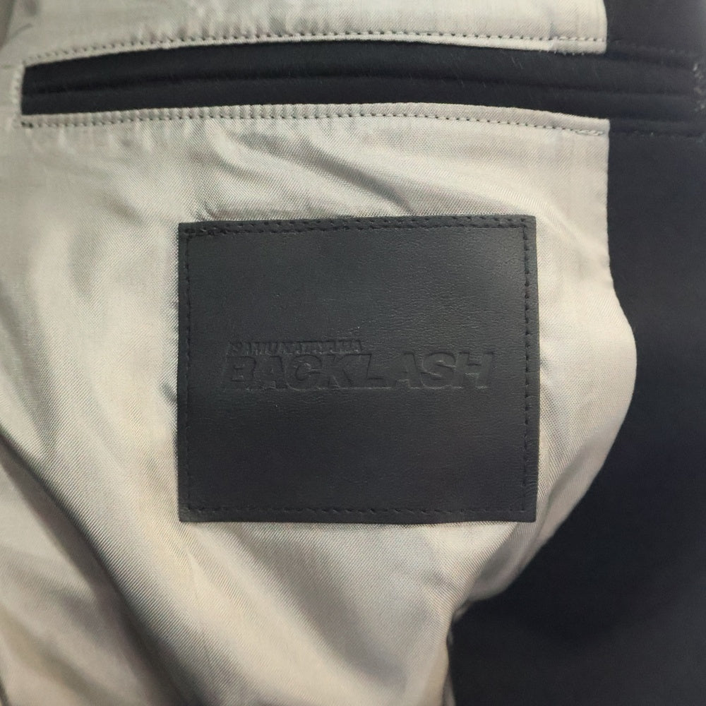 ISAMU KATAYAMA BACKLASH(イサムカタヤマバックラッシュ) 1B Tailored JKT ラメストライプレザーコンビネーションテーラードジャケット タキシード 1166-03 ブラック